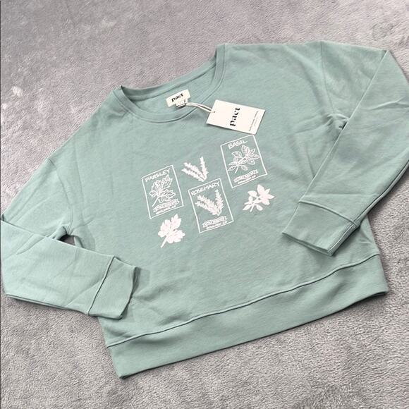 NEW PACT S 100% Organic Cotton Green Herbs Graphic Slouchy Sweatshirt Crew Women - Picture 2 of 12